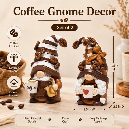 Vista 2 de Hodao Figuras de gnomo de café, chocolate y crema, juego de 2 Marrón
