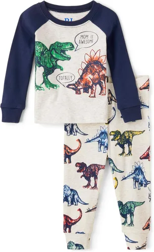 Vista 8 de The Children's Place - Conjunto de pijama de manga larga con botones para bebé niño, ajustado, 100% algodón, 2 piezas