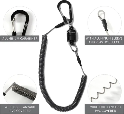 Vista 5 de GOODCAT Strongest Magnetic Fly Fishing Net Release - Retractable Coiled Lanyard with Carabiner, Magnet Keychain Clip Retractor