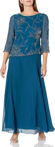 Vista 15 de J Kara Vestido largo con cuello redondo y manga 3/4 para mujer Cameo/Blanco/Plata