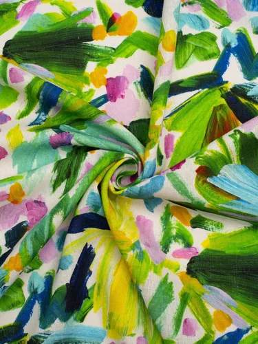 Vista 6 de Minerva Exclusiva tela de mezcla de viscosa de lino con pincelada Blooms, por yarda