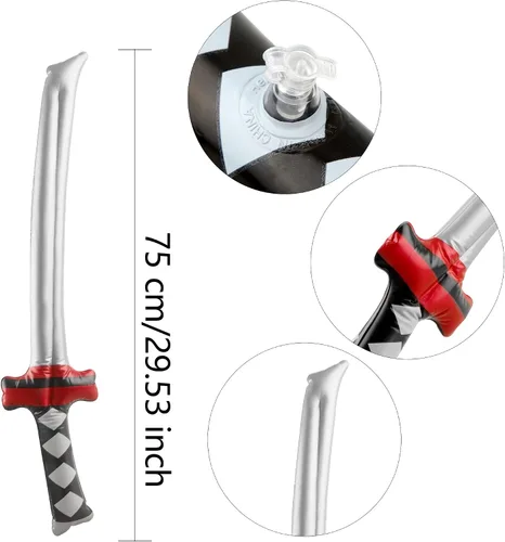 Vista 2 de Paquete de 20 Katanas inflables de 30 pulgadas, espada samurái, armas inflables para recuerdos de fiesta, cosplay, fiesta temática samurái