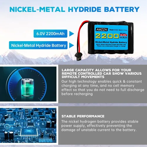 Vista 5 de 2 pilas AA NiMH de 6.0 V 2200 mAh con enchufe SM-2P y cargador USB para TB141 TB142 DE37 RC coche de juguete, excavadora RC, camión