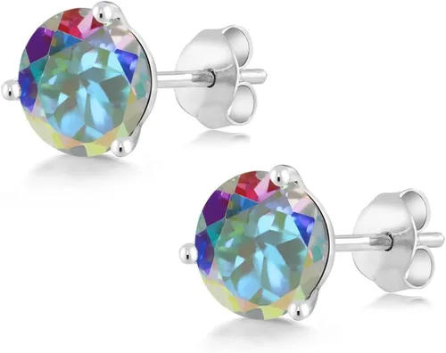 Vista 93 de Gem Stone King Aretes de oro de 14 quilates, 0.236 in, piedra natal redonda, Martini, 3 puntas, aretes de oro para mujer