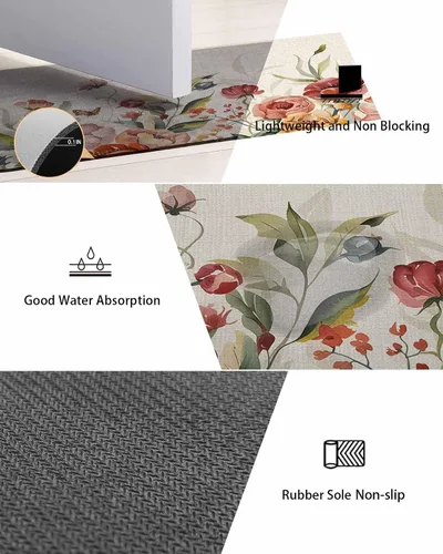 Vista 8 de Tapete de baño con flores retro para bañera, antideslizante, de secado rápido y absorbente, tierra de diatomeas, fregadero de cocina, ducha