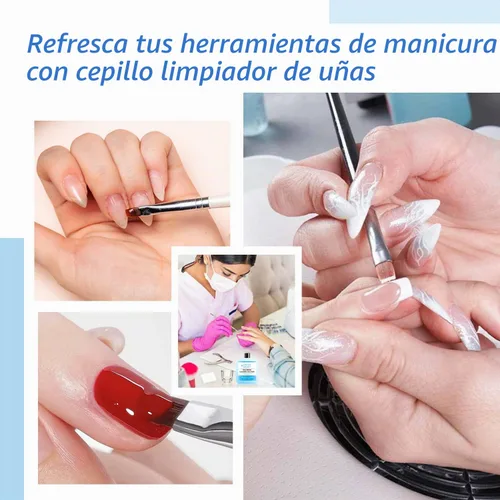 Vista 6 de Solución de limpieza de cepillos de uñas – 1.4 fl oz de acrílico para arte de uñas líquido limpiador para manicura, cepillo de uñas de limpieza 80