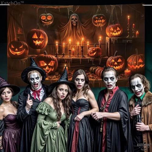 Vista 4 de KatchOn Telón de fondo espeluznante de Halloween de 72 x 44 pulgadas Calabaza café
