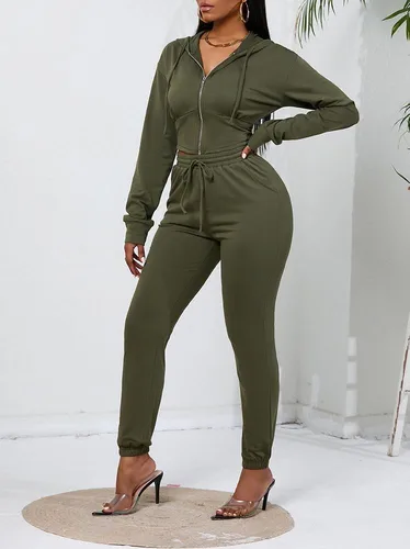 Vista 4 de Nimsruc Conjunto deportivo de 2 piezas para mujer, casual, de manga larga, con cremallera, sudadera con capucha a juego