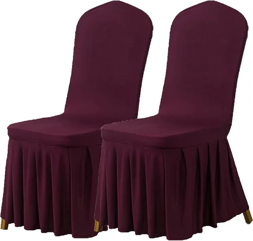 Vista 26 de Dimatic Juego de 2 fundas elásticas para sillas de comedor, fundas Parsons con falda, de elastano súper ajuste, funda protectora de asiento para Azul