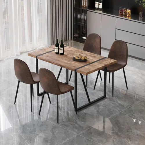 Vista 25 de Juego de mesa de comedor moderno para 4, juego de mesa y sillas de cocina de madera, juego de mesa de comedor de 5 piezas con 1 mesa de MDF y 4
