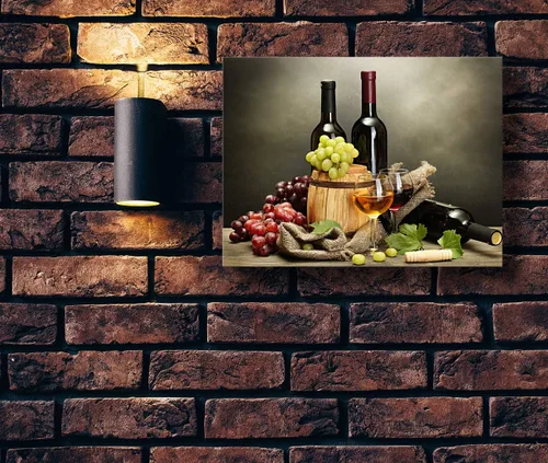 Vista 3 de Looife Lienzo decorativo para pared de vino vibrante, fotos de comedor de 36 x 24 pulgadas con botellas de vino, copas y uvas, pintura moderna, arte
