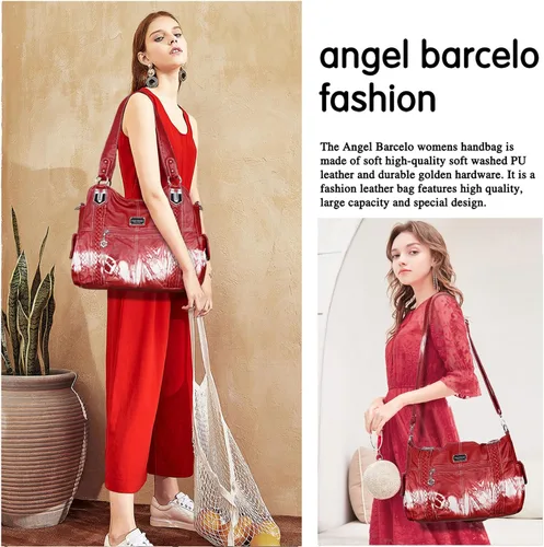 Vista 253 de Angel Barcelo - Bolsa de hombro amplia para mujer, diseño Hobo, cuero lavado