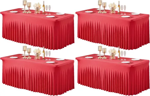 Vista 72 de Paquete de 1 manteles azul bebé para mesas rectangulares de 4 pies, cubiertas de mesa de spandex elástico de una pieza resistentes a las arrugas