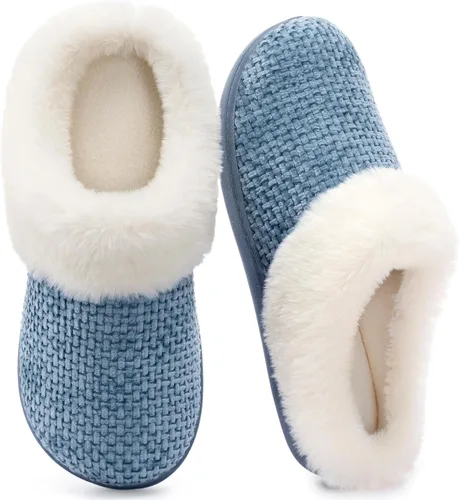 Vista 10 de ULTRAIDEAS Pantuflas cálidas de invierno para mujer, de espuma viscoelástica con forro polar cómodo, mullido, para interiores y exteriores Negro