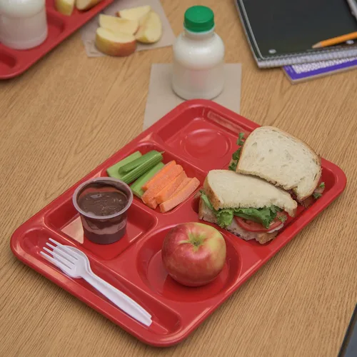 Vista 5 de Carlisle FoodService Products Bandeja de plástico para comida zurda, bandeja pesada para almuerzo con 6 compartimentos para escuelas, cafeterías