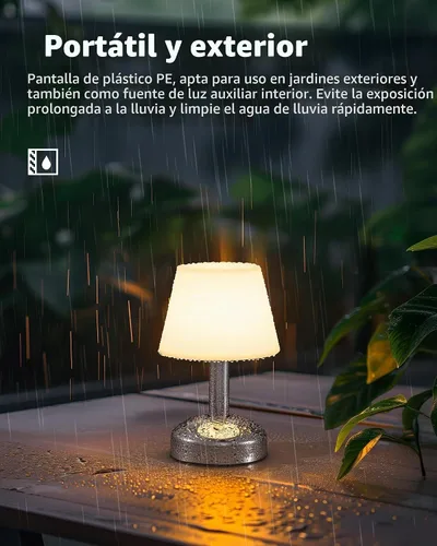Vista 2 de KDG Lámparas de mesa pequeñas modernas inalámbricas, lámpara de escritorio LED regulable impermeable portátil para exteriores y ducha, luz con Plata