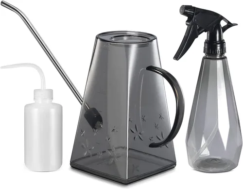 Vista 8 de Goowin - Regadera para plantas de interior, boquilla larga, regadera pequeña de 47 oz para interior con botella de espray adicional de 16 oz y Azul