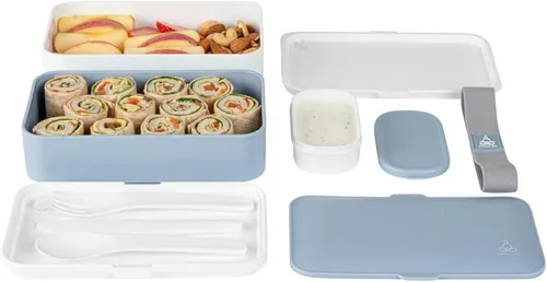 Vista 12 de Restaurantware -Bento Tek - Lonchera apilable de 40.5 onzas, 1 contenedor reutilizable para adultos – con utensilios, taza de salsa incluida, caja