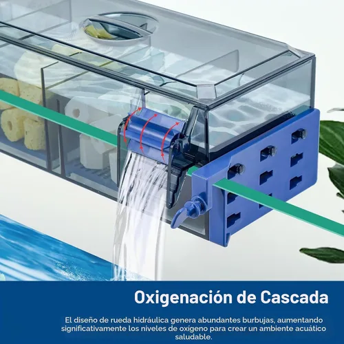 Vista 5 de Filtro de tanque de peces de acuario multicapa con oxigenación en cascada adecuado para tanques de peces de 5 a 50 galones, montaje flexible