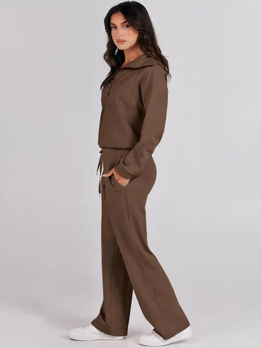 Vista 3 de ANRABESS Women 2 Piece Outfits Sweatsuit Set 2023 Fall Oversized Half Zip Sweatshirt Wide Leg Sweatpant Lounge Set Tracksuit