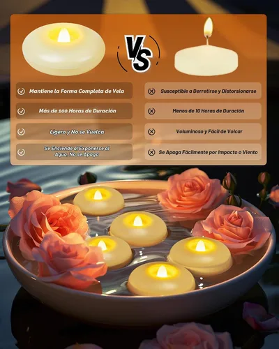 Vista 3 de Homemory Paquete de 6 velas flotantes LED sin llama de 3", 200 horas de duración con pilas, luces de té parpadeantes impermeables para jarrones