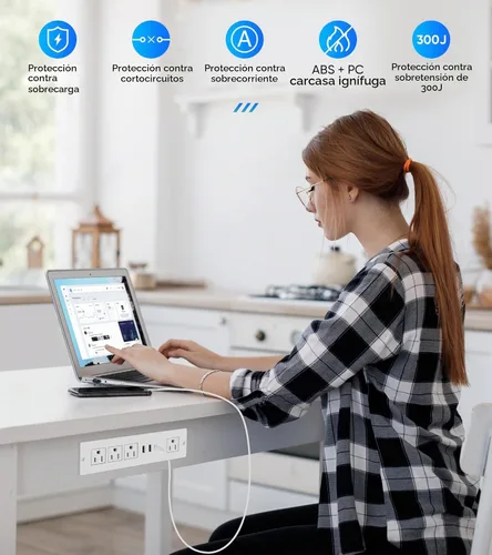 Vista 5 de VILONG Regleta de alimentación empotrada con PD 20W USB-C, salida de cajón empotrada, 4 tomas de corriente y 3 puertos USB, regleta de alimentación