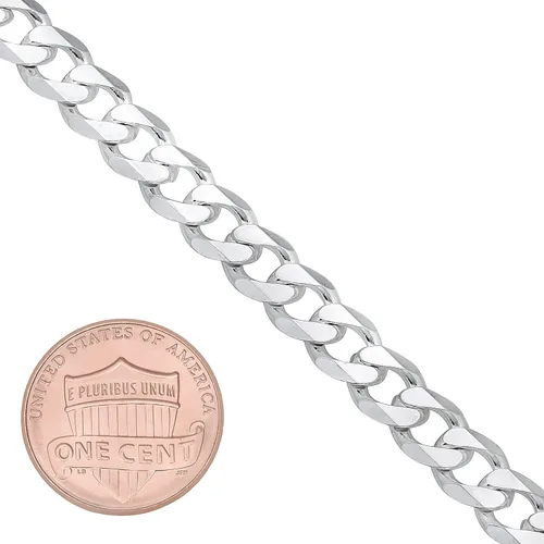 Vista 3 de The Bling Factory Men's 6.5mm Solid .925 Sterling Silver Beveled Curb Chain Necklace