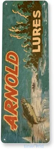 Vista 3 de Tinworld Señal de estaño: Arnold señuelos retro rústico pesca cebo aparejos Marina Shop Cave B652