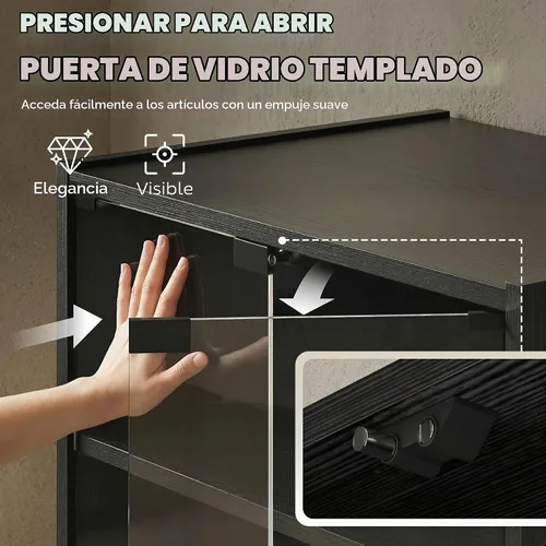 Vista 5 de HOMCOM Media Cabinet - Gabinete estéreo de 4 niveles con puerta de cristal