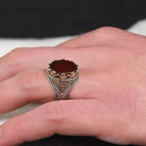 Vista 3 de Anillo de plata de ley 925 para hombre, joyería de piedra de ágata, regalo vintage, ónix Aqeq, anillos para hombre, todos los tamaños