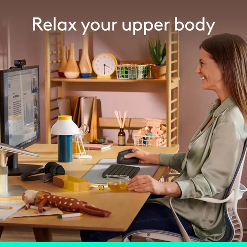 Vista 4 de Logitech Lift - Mouse ergonómico vertical, inalámbrico, Bluetooth o receptor USB, clics silenciosos, 4 botones, mouse inalámbrico para mano derecha