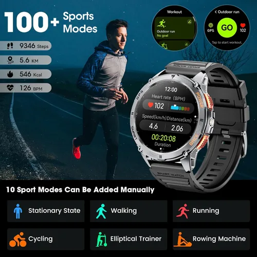 Vista 3 de Smart Watch for Men with GPS, 1.43" AMOLED Bluetooth Calls Military Watch