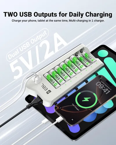 Vista 3 de EBL Baterías recargables NiMH AAA de 1100 mAh (paquete de 16) y cargador de batería AA AAA recargable con 2 puertos de carga USB