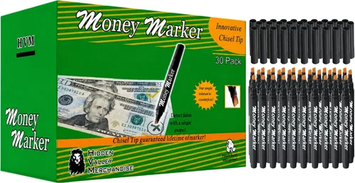 Vista 10 de Marcador para dinero, pluma detectora de billetes falsos con punta mejorada, universal, set de 5 unidades. Marcador de dinero con punta de cincel