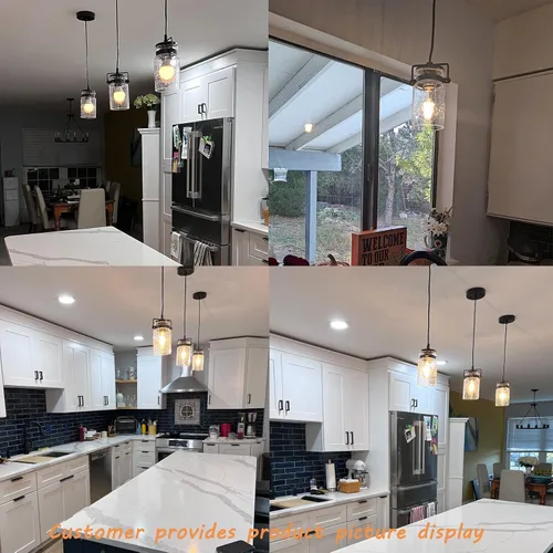Vista 3 de Iluminación colgante para isla de cocina, lámpara colgante de cristal moderna lineal para comedor, 1 luz, lámpara colgante industrial para techo