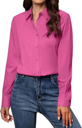 Vista 15 de Camisas con botones para mujer de ajuste clásico, camisa de vestir, camisa de trabajo, de negocios, casual, de manga larga, blusa, tops