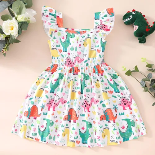 Vista 8 de Popshion Vestidos de niña con mangas con vuelo, vestido de verano para niños, fiesta de cumpleaños, sin mangas, vestido de 1 a 8 años