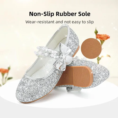 Vista 3 de Zapatos de vestir para niñas pequeñas, zapatos de flores, zapatos de princesa, boda, fiesta, zapatos planos para niñas pequeñas y grandes