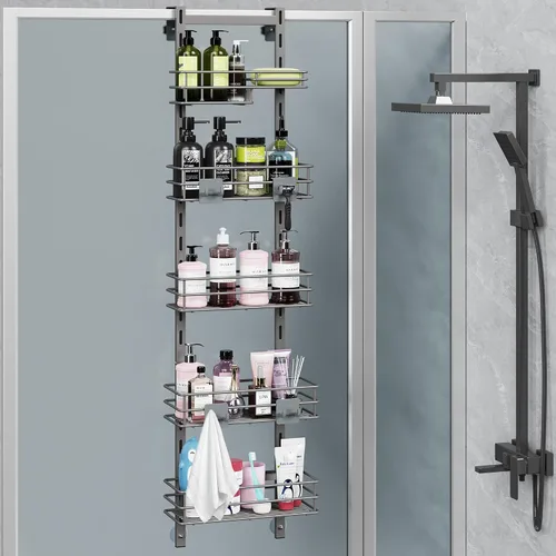 Vista 17 de Orimade Organizador de Ducha Sobre la Puerta Ajustable de 3 Niveles Negro, Estante Colgante para Baño a Prueba de Óxido con 4 Ganchos, Organizador