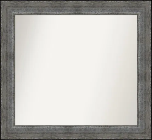 Vista 138 de Amanti Art Espejo de baño plateado para sobre el fregadero, 24 x 24 pulgadas, espejo cuadrado de peltre forjado a medida, marco de madera casual