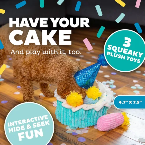 Vista 3 de Outward Hound Hide A Birthday Cake, rompecabezas de peluche con temática de cumpleaños para perros