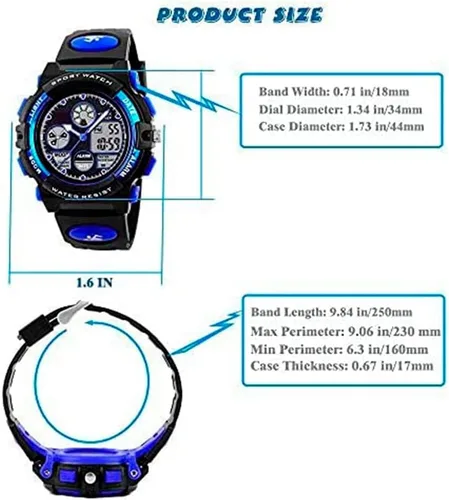 Vista 7 de PASNEW Reloj para niños, relojes multifuncionales para niños, calendario de alarma LED, reloj deportivo impermeable para niños, relojes con esferas
