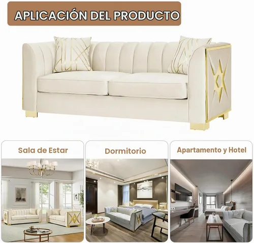 Vista 6 de Sofá Chesterfield de terciopelo moderno de mediados de siglo de 81 pulgadas, sofá victoriano de 3 plazas, muebles de lujo con detalles de acero