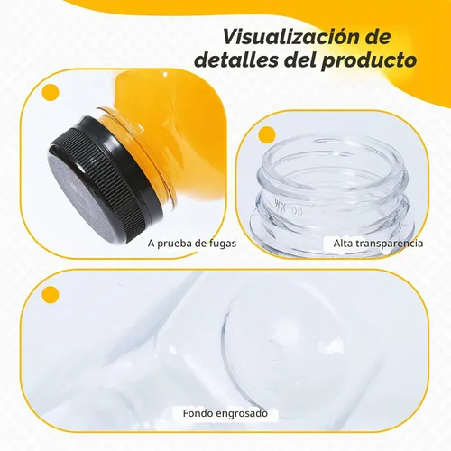 Vista 3 de MANSHU Botellas de jugo de plástico de 10 onzas, recipientes reutilizables para bebidas a granel, con tapas negras a prueba de manipulaciones