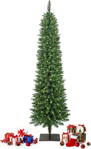 Vista 11 de QBA Árbol de Navidad preiluminado de 7 pies, árbol de Navidad artificial Verde Blanco Cálido