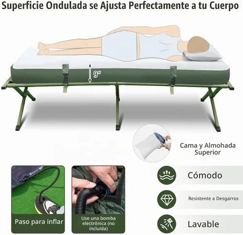 Vista 5 de Tangkula Combo de Catre de Tienda 5 en 1 con Toldo, Colchón de Aire, Saco de Dormir, Almohada, Tienda Individual Elevada con Bolsa de Transporte