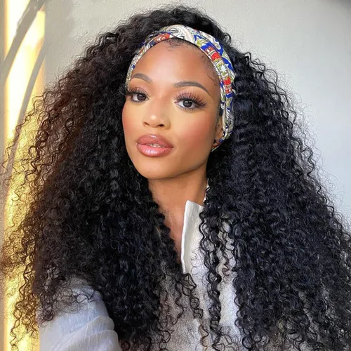 Vista 18 de Aiterina - Peluca de cabello humano con diadema de onda profunda para mujeres negras, cabello brasileño remy, sin pegamento, sin encaje frontal