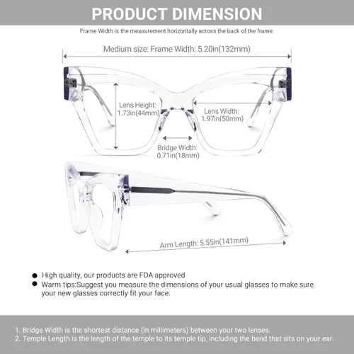 Vista 5 de VOOGLAM Gafas de bloqueo de luz azul de ojo de gato para mujer, anti fatiga ocular UV Reginald