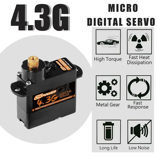 Vista 4 de 2 mini servos 4.3G, servomotor micro digital a control remoto, engranaje de metal, servos de dirección sin núcleo para helicóptero de ala fija