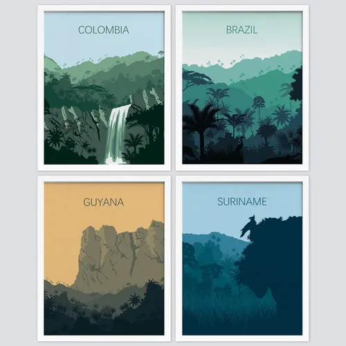 Vista 173 de SIGNWIN Marco de arte de pared de jirafa de safari africano, juego de 4 impresiones coloridas de paisaje, decoración de pared de naturaleza